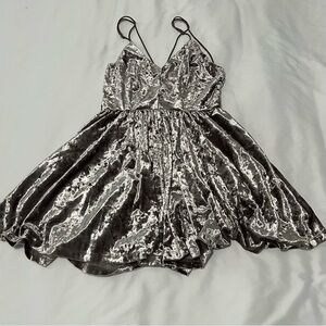 Urban Outfitters Silence & Noise Crushed Velvet Shorts Romper in Taupe